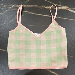 Pink and Green Checkered Women's Top